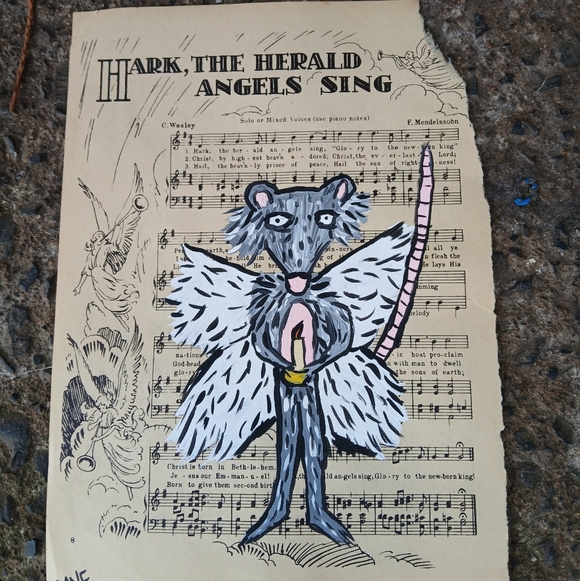 Angel Possum Painting Folk Art Mixed Media - Picture 5 of 8